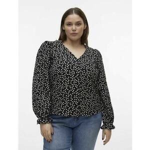 Vero Moda Curve VMCKARIN Vera LS Shirt Black White Heart Print Blouse Size 14NWT